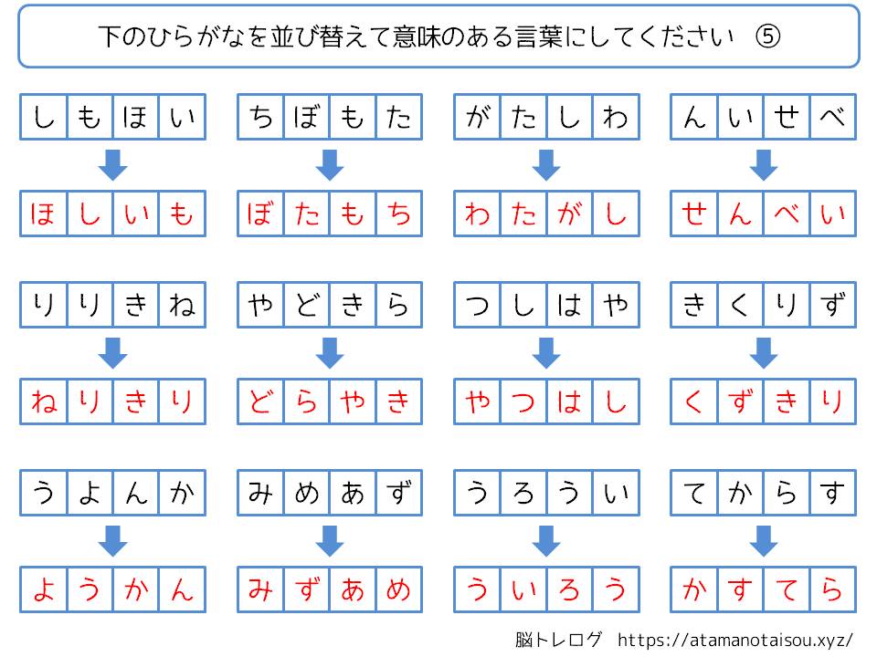 脳トレプリント ひらがなの並び替え 脳トレログ