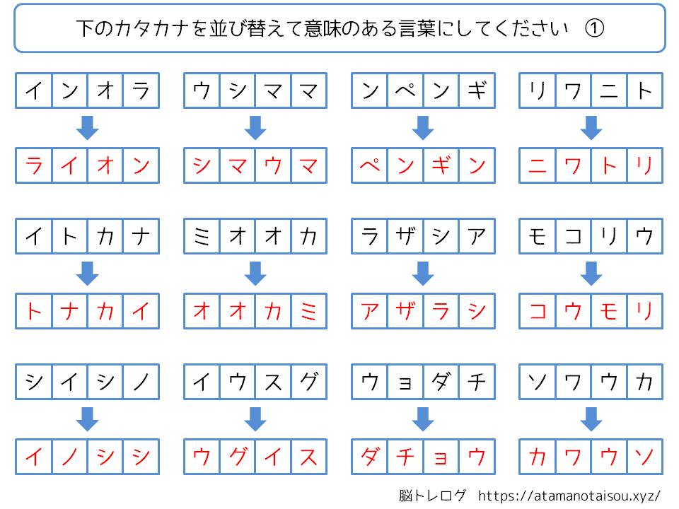 脳トレプリント カタカナの並び替え 脳トレログ