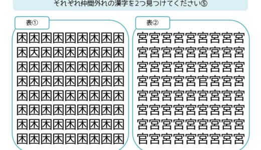 【脳トレプリント】漢字の仲間外れ探し⑤
